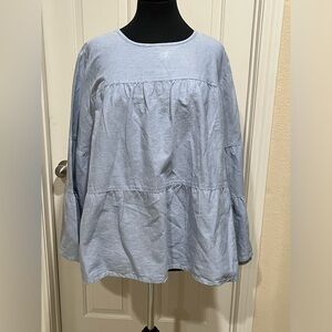 Light Blue Flowy BABYDOLL TIERED Blouse, WITH LONG BELL SLEEVES,,SIZE 1X